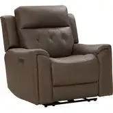 Phillip Power Recliner with Power Headrest & Hidden Cup Holders in Simba Brown Fabric
